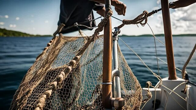 Trawling net on a fishing boat.