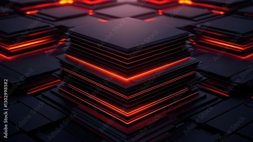 Aufkleber A futuristic arrangement of dark layers with glowing red edges, creating a visually striking and dynamic composition.