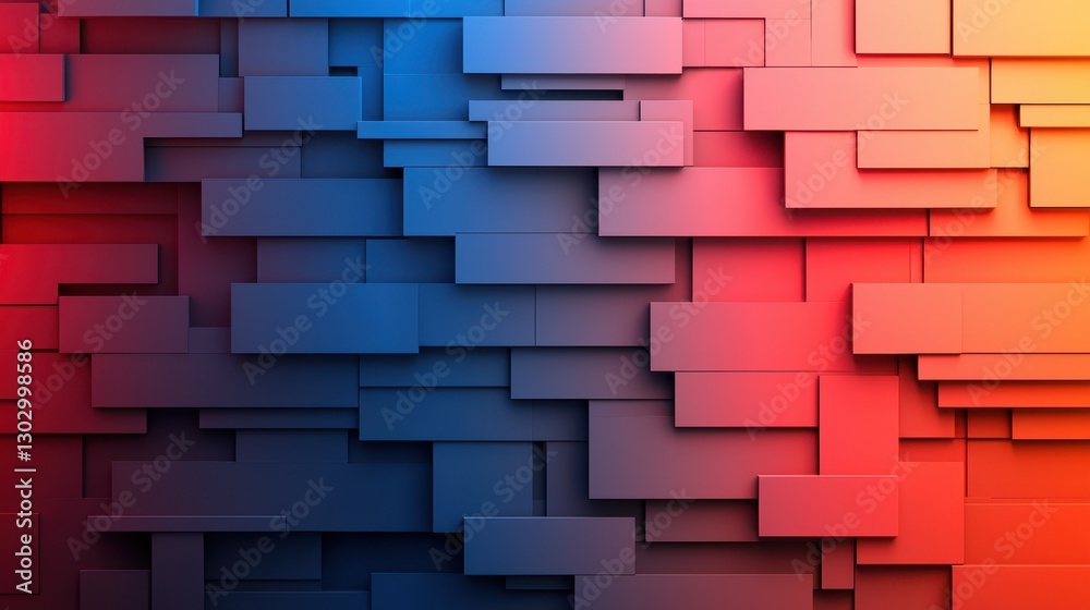 Aufkleber A vibrant abstract background featuring layered, 3D rectangular shapes in red and blue tones, creating a dynamic visual texture.
