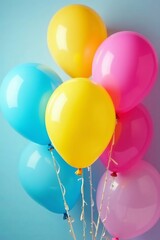 Vibrant balloons in shades of pink, blue, and yellow for birthday party, colorful, decoration