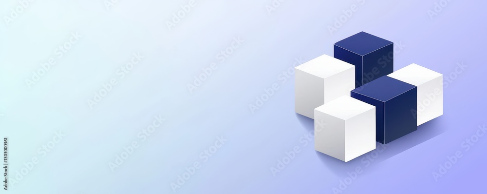 Poster A minimalist design featuring cubes in blue and white against a soft gradient background, conveying a sense of structure and modernity.
