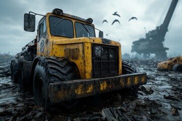 A gothic wasteland landfill, where ancient structures are buried under mountains of forgotten trash