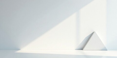 Serene Minimalist Triangle Display on a Bright White Surface with Sunlight Shadow