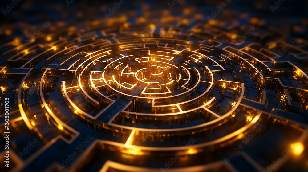 Poster journey through a mesmerizing abstract fractal labyrinth where glowing edges intertwine with deep sh