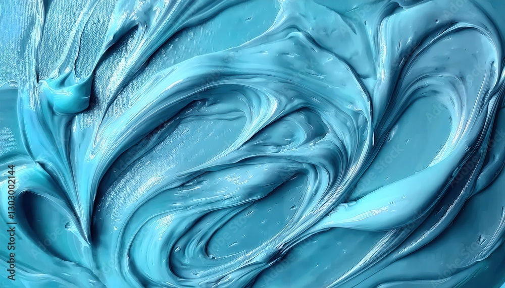 Poster smooth textured blue paint stroke with glossy swirl pattern, abstract creamy acrylic background for artistic design and branding

