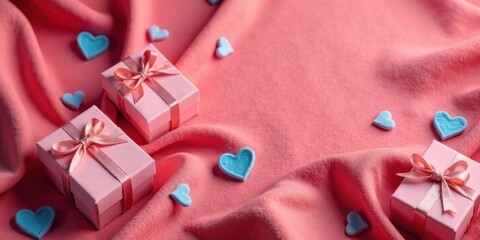 Pink Presents and Soft Hearts on a Coral Fabric