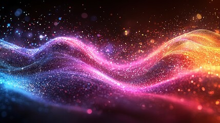 Abstract Glittering Particles Flowing with Vibrant Blue Pink and Orange Gradient