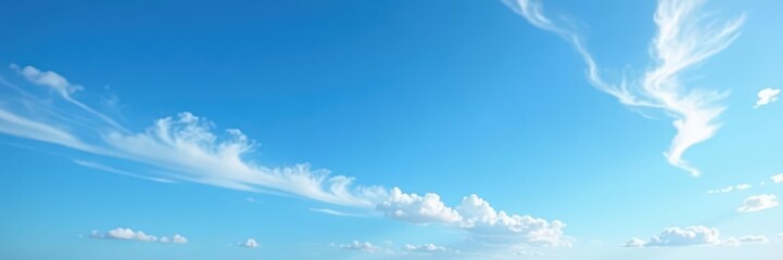 Fototapeta premium Wispy cirrus clouds against a deep blue summer sky , stock photo, wispy