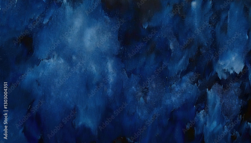 Poster deep blue textured abstract painting with cloudy patterns and subtle light accents for modern decor and atmospheric design