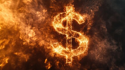 A glowing dollar sign symbol emerges from swirling clouds of colorful smoke against a dark background.