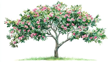 Obraz premium Vector Watercolor Blooming Flower Tree on White Background