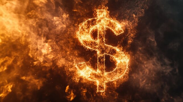 A glowing dollar sign symbol emerges from swirling clouds of colorful smoke against a dark background.