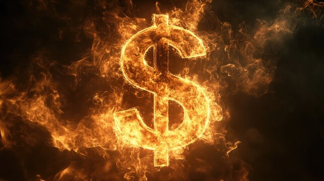 A glowing dollar sign symbol emerges from swirling clouds of colorful smoke against a dark background.