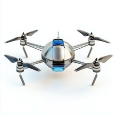 drone concept. Futuristic drone design with metallic body and four propellers.