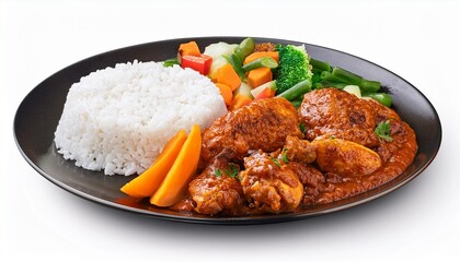 Fototapeta premium hyper realistic picture of food dish menu contains jollof chicken and white rice with mixed (4)