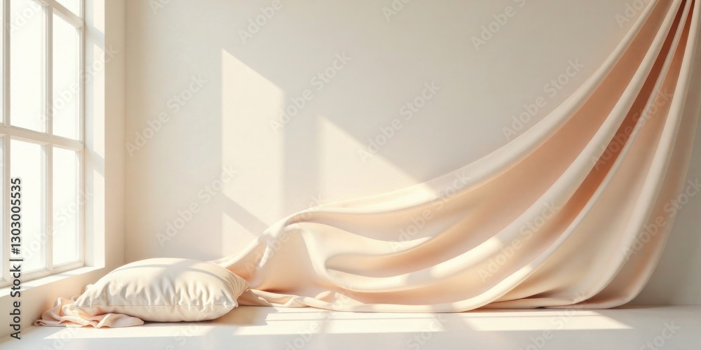 Aufkleber serene sunlight illuminating a soft draped fabric and plush pillow by a window