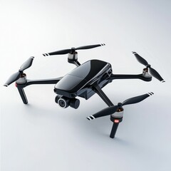 drone concept. Drone with four propellers and a camera, positioned on a light background.