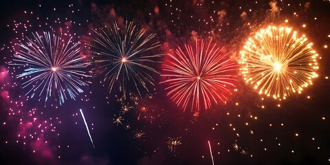 Fototapeta premium Spectacular Display of Colorful Fireworks Lighting Up the Night Sky in Ultra High Definition