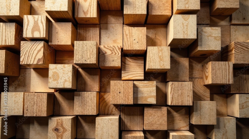 Aufkleber abstract textured wooden cube arrangement a detailed visual exploration of natural wood grain patter