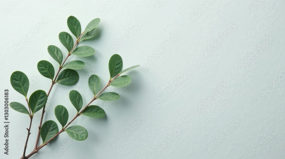 Aufkleber Serene Green Branches on a Light Teal Background, a Simple Minimalist Nature Image Perfect for Design Projects and Botanical-Themed Content Creation