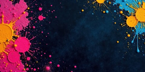 Vibrant paint splatters in bold hues create a dynamic and energetic composition, perfect for showcasing creativity and design