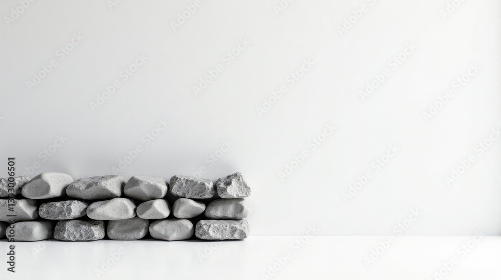 Leinwandbilder simple grey stones arranged as a low wall against a clean white backdrop, offering a minimalist desi