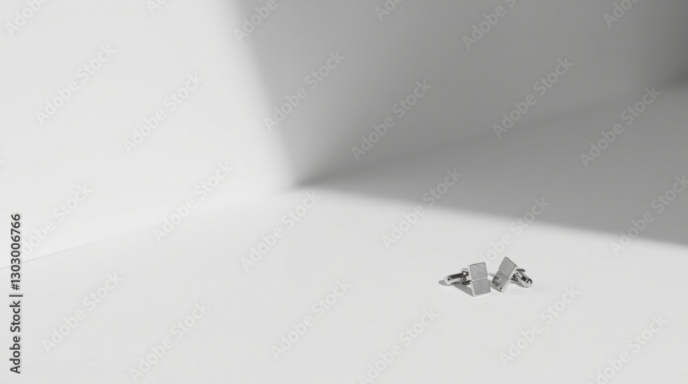 Aufkleber Elegant Silver Cufflinks Resting on a Pristine White Surface Illuminated by Soft Light