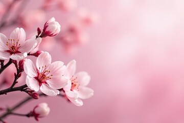 Obraz premium Soft pink background with delicate almond blossom branches, spring, beautiful