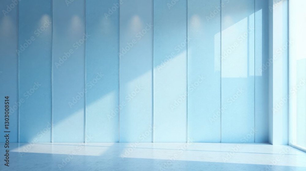 Aufkleber serene light blue wall with subtle paneling and sunlight streaming through a window