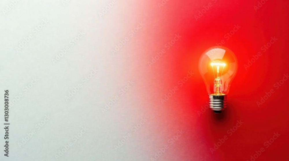 Poster illuminating ideas a glowing lightbulb against a vibrant red and white gradient background