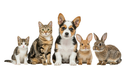 Obraz na płótnie Canvas Curious pets sitting together, showcasing companionship and calmness against a white background