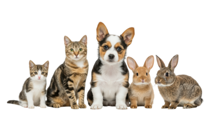 Curious pets sitting together, showcasing companionship and calmness against a white background