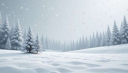Fototapeta premium Tranquil Winter Landscape with Snow-Covered Forest and Gentle Snowfall in Calm Atmosphere