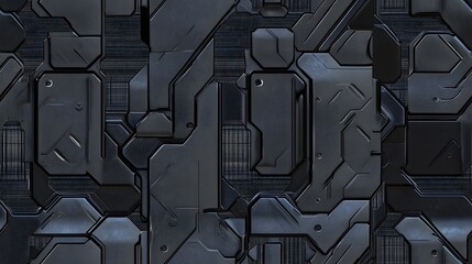 Seamless Futuristic Metal Panel Pattern with Embossed Engineering Details