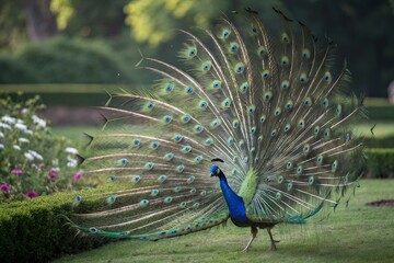 Obraz premium Colorful Peacock Displaying Feathers