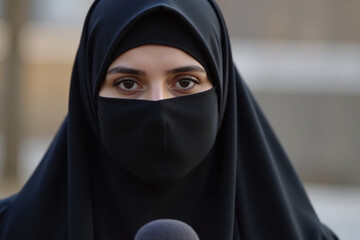 Naklejka premium Capturing the Essence of a Young Saudi Journalist in Black veil