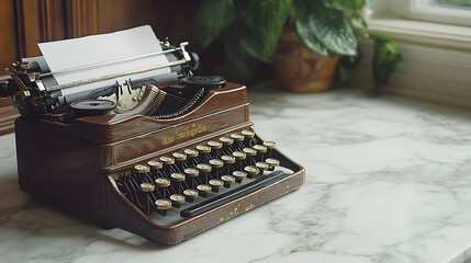 Antique Typewriter on Marble Surface