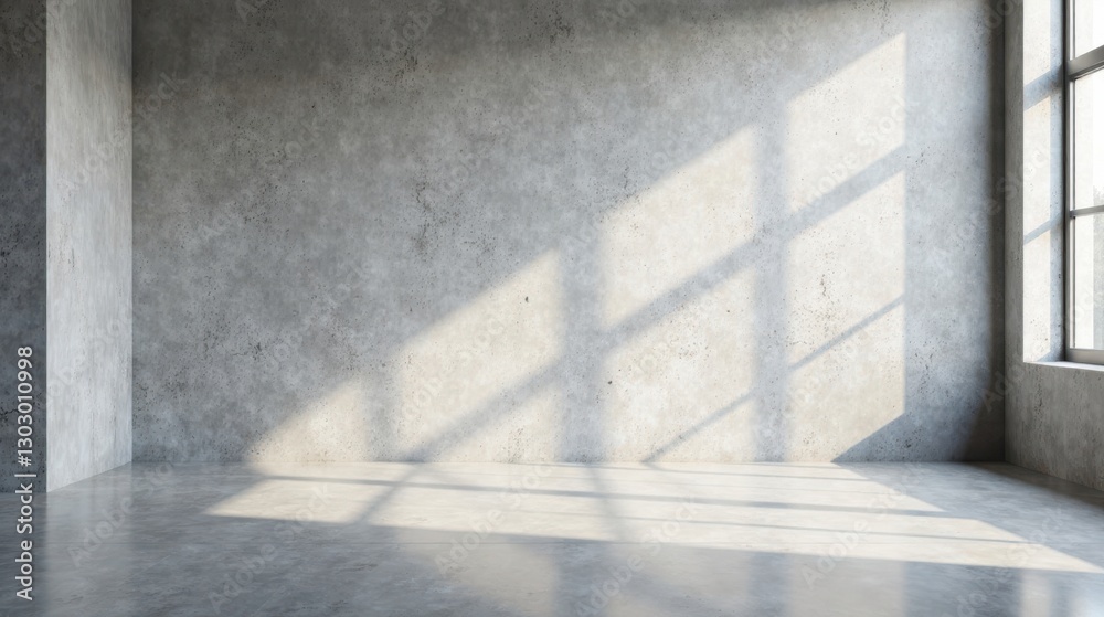 Poster Sunlit Empty Room with Concrete Walls and Floor, Ideal for Design Presentations and Mockups