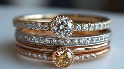 Elegant Stackable Diamond Rings: Rose Gold, White Gold and Yellow Gold Bands