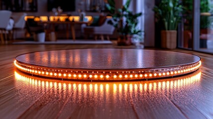 Illuminated round display podium in modern living room