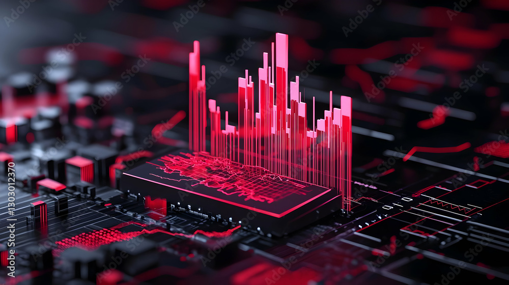 Poster abstract digital background with red data visualization elements