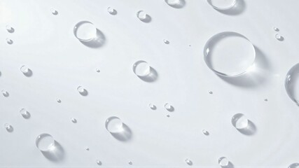 Fresh Water Droplets on a White Background, Creating a Minimalist and Clean Aesthetic for Wellness and Hydration Concepts