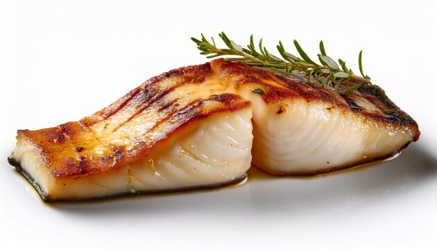 piece of grilled monkfish on white background