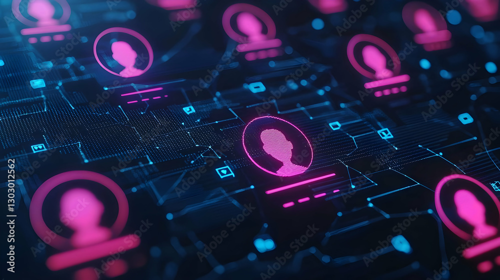 Poster digital network connections visualizing user profiles and data flow