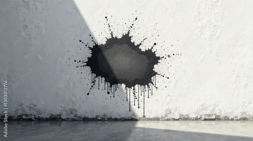 Fototapete abstract black ink spatter on weathered wall with empty space for text or design