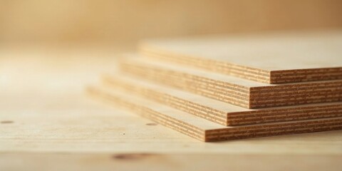 Close-up View of Stacked Wood Sheets, Showing Detailed Grain and Texture, Ideal for Construction and Crafts