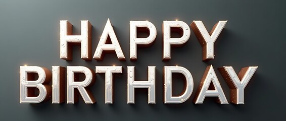 modern happy birthday in sleek metallic typography with realistic highlights and shadows