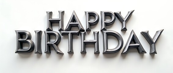 modern happy birthday in sleek metallic typography with realistic highlights and shadows