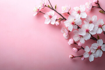 Obraz premium A tranquil overhead shot of cherry blossoms, perfect for spring-time events, invitations, or decor. Ideal for Sakura festivals and minimalist designs.