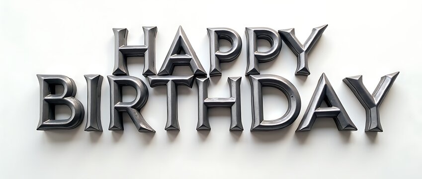 modern happy birthday in sleek metallic typography with realistic highlights and shadows